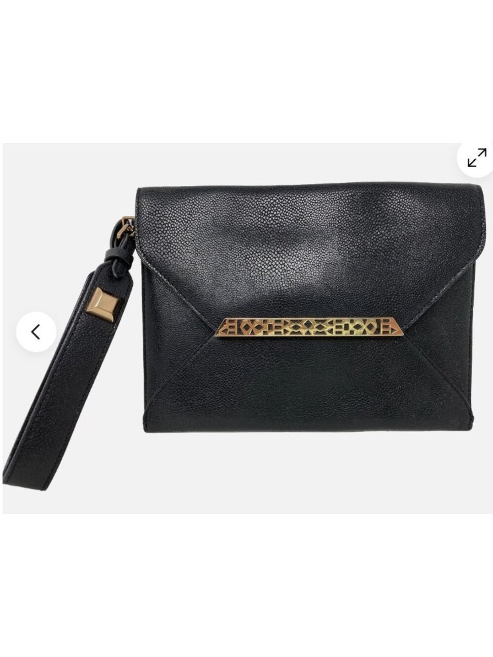 Stella & Dot Avalon Envelope Clutch Black Wristlet Gold Hardware Vegan Leather